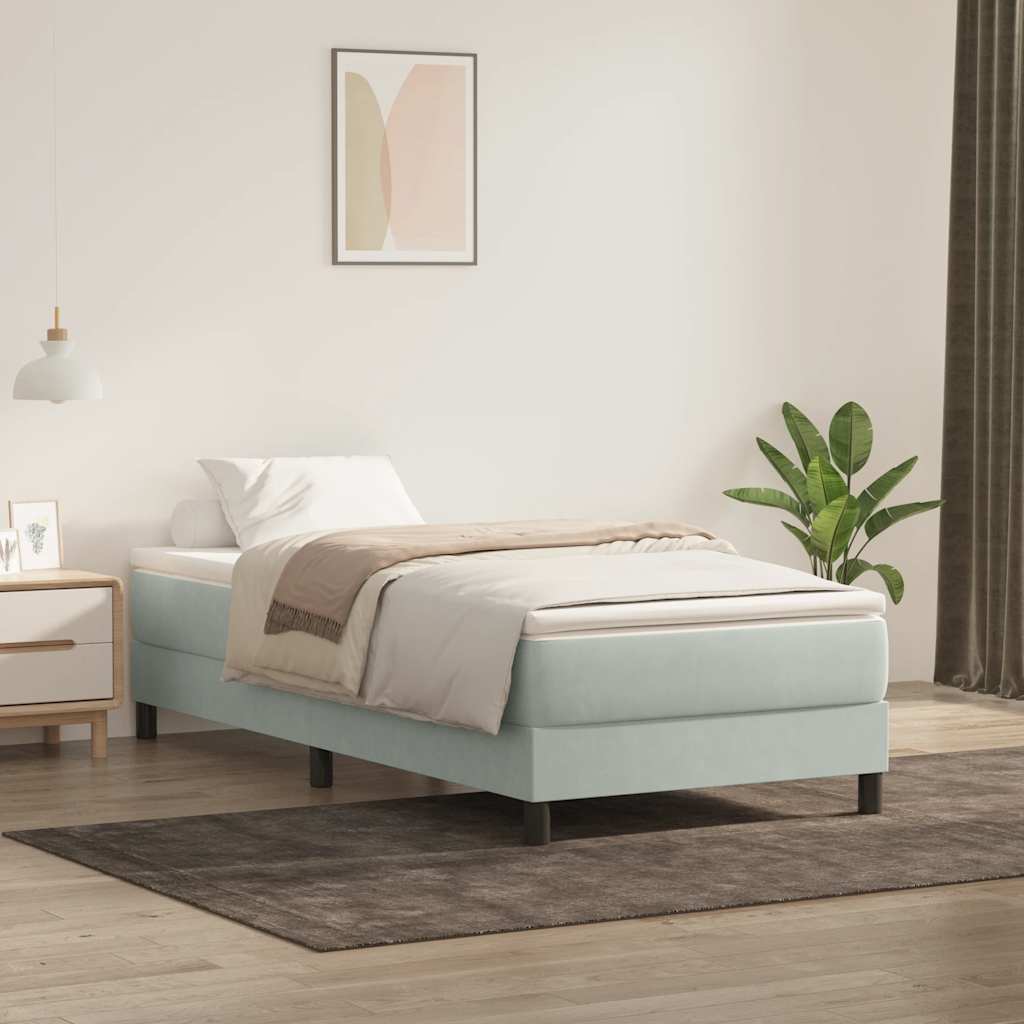 Boxspring met matras fluweel lichtgrijs 90x220 cm is nu te koop bij PeponiXL, paradijselijk wonen!