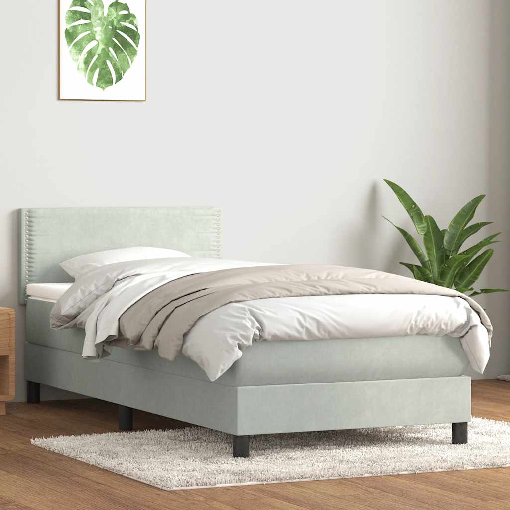 Boxspring met matras fluweel lichtgrijs 90x220 cm is nu te koop bij PeponiXL, paradijselijk wonen!