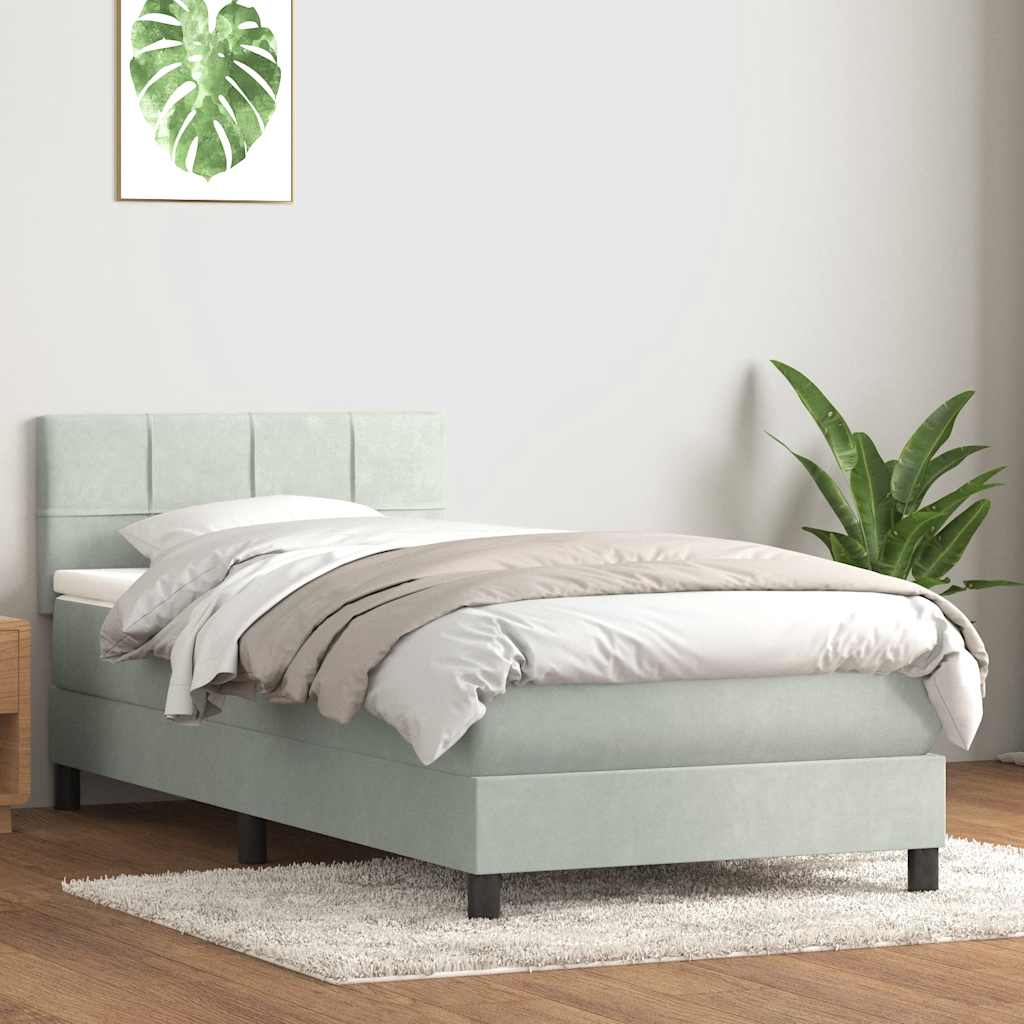 Boxspring met matras fluweel lichtgrijs 80x220 cm is nu te koop bij PeponiXL, paradijselijk wonen!