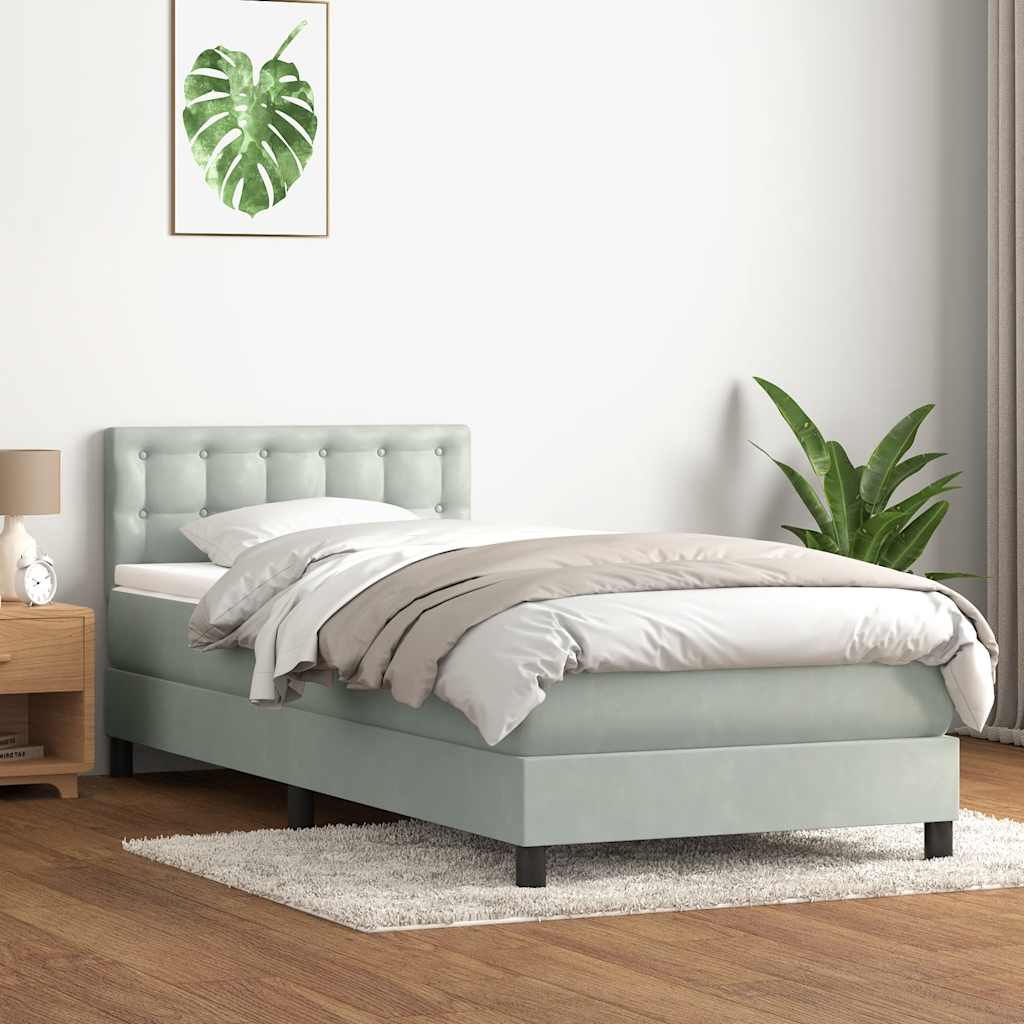 Boxspring met matras fluweel lichtgrijs 90x220 cm is nu te koop bij PeponiXL, paradijselijk wonen!