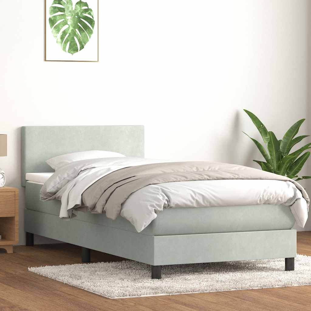 Boxspring met matras en LED fluweel lichtgrijs 90x220 cm is nu te koop bij PeponiXL, paradijselijk wonen!