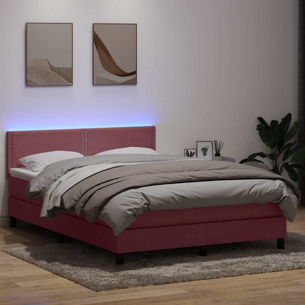 Boxspring met matras en LED fluweel roze 160x210 cm is nu te koop bij PeponiXL, paradijselijk wonen!