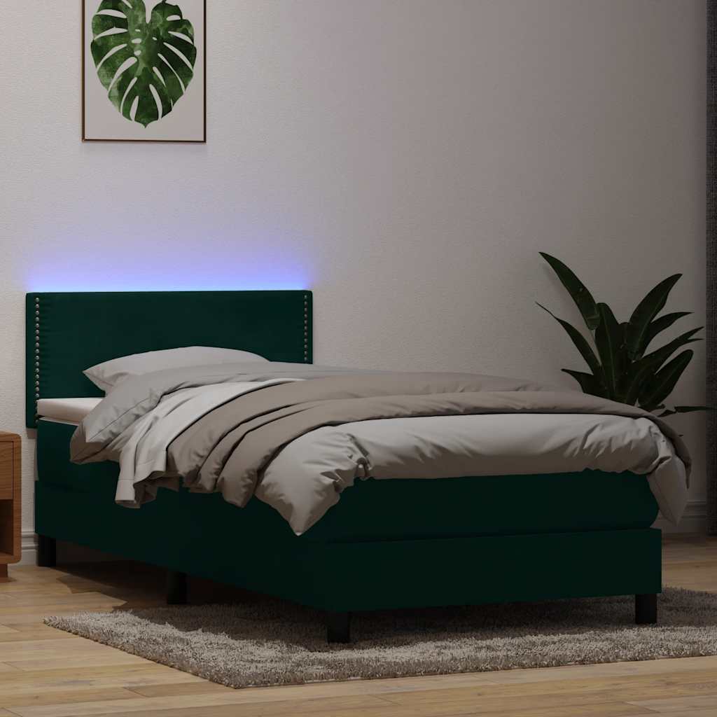 Boxspring met matras en LED fluweel donkergroen 80x220 cm is nu te koop bij PeponiXL, paradijselijk wonen!