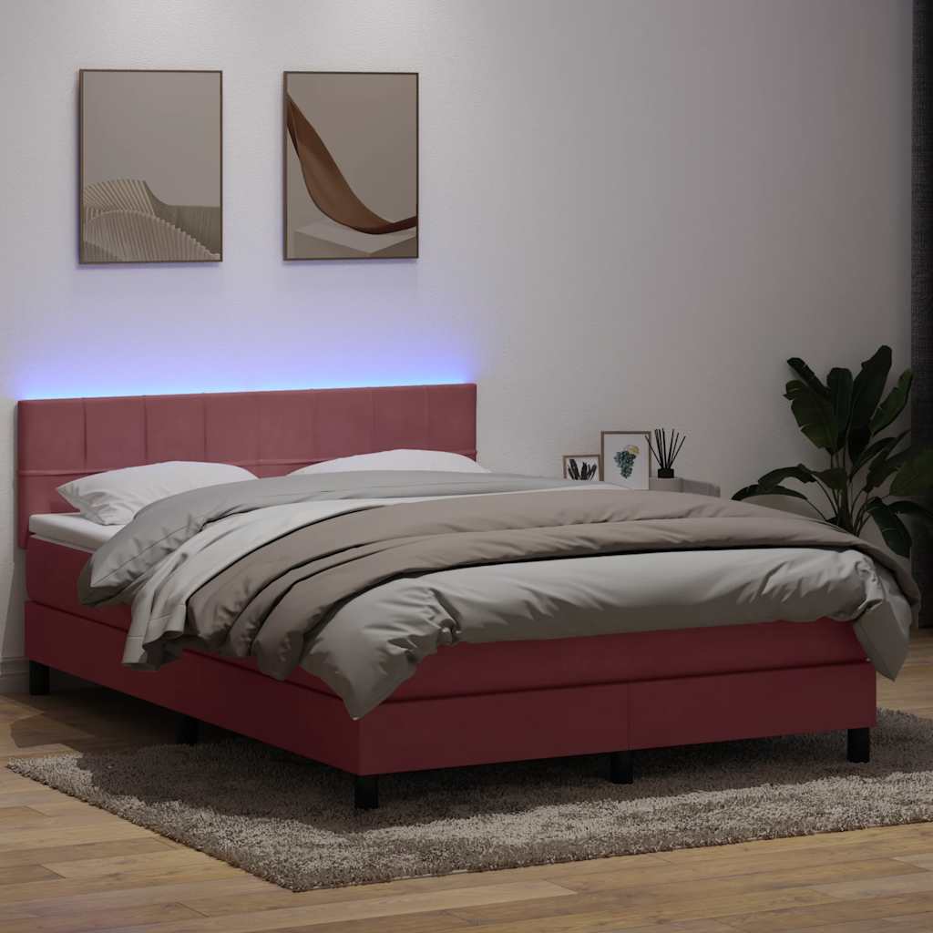Boxspring met matras en LED fluweel roze 140x210 cm is nu te koop bij PeponiXL, paradijselijk wonen!