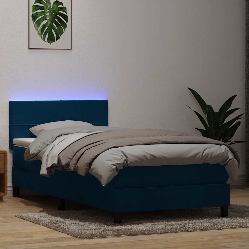 Boxspring met matras en LED fluweel donkerblauw 80x220 cm is nu te koop bij PeponiXL, paradijselijk wonen!