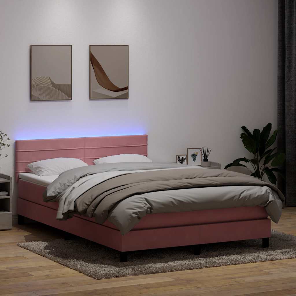 Boxspring met matras en LED fluweel roze 160x210 cm is nu te koop bij PeponiXL, paradijselijk wonen!
