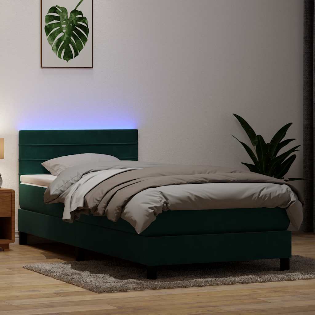 Boxspring met matras en LED fluweel donkergroen 80x220 cm is nu te koop bij PeponiXL, paradijselijk wonen!