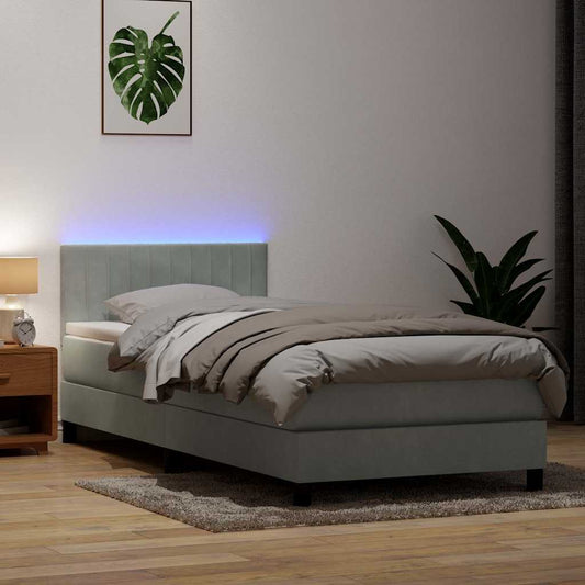 Boxspring met matras en LED fluweel lichtgrijs 80x220 cm is nu te koop bij PeponiXL, paradijselijk wonen!