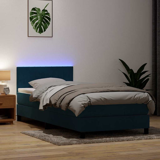 Boxspring met matras en LED fluweel donkerblauw 80x220 cm is nu te koop bij PeponiXL, paradijselijk wonen!