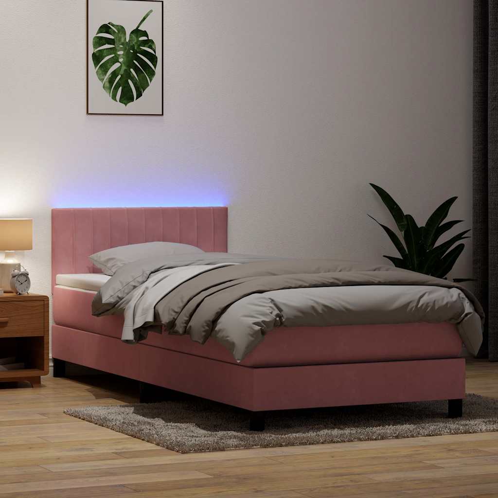 Boxspring met matras en LED fluweel roze 80x220 cm is nu te koop bij PeponiXL, paradijselijk wonen!