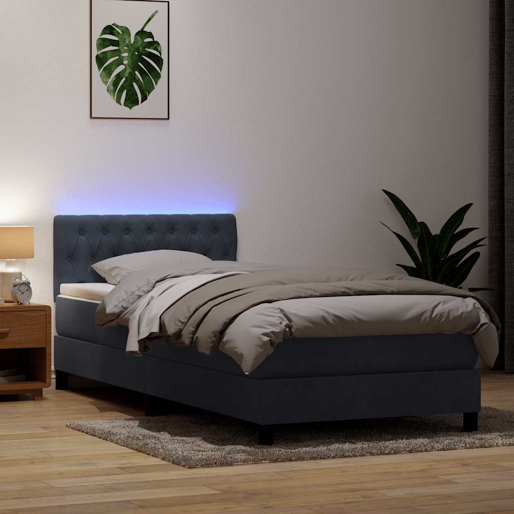 Boxspring met matras en LED fluweel donkergrijs 80x220 cm is nu te koop bij PeponiXL, paradijselijk wonen!