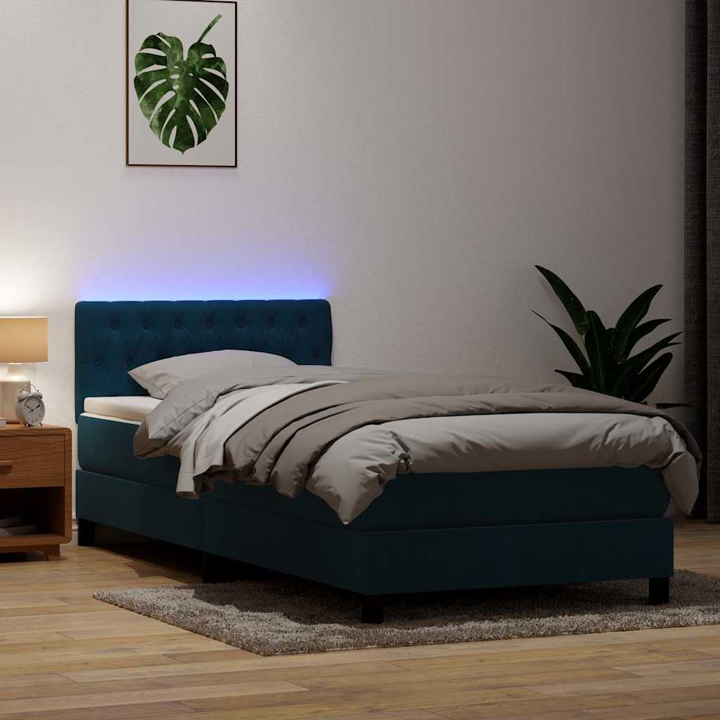 Boxspring met matras en LED fluweel donkerblauw 80x220 cm is nu te koop bij PeponiXL, paradijselijk wonen!