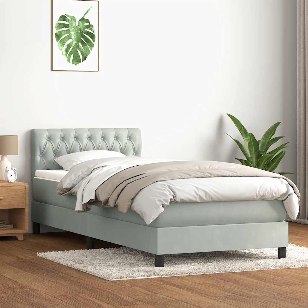 Boxspring met matras en LED fluweel lichtgrijs 90x220 cm is nu te koop bij PeponiXL, paradijselijk wonen!