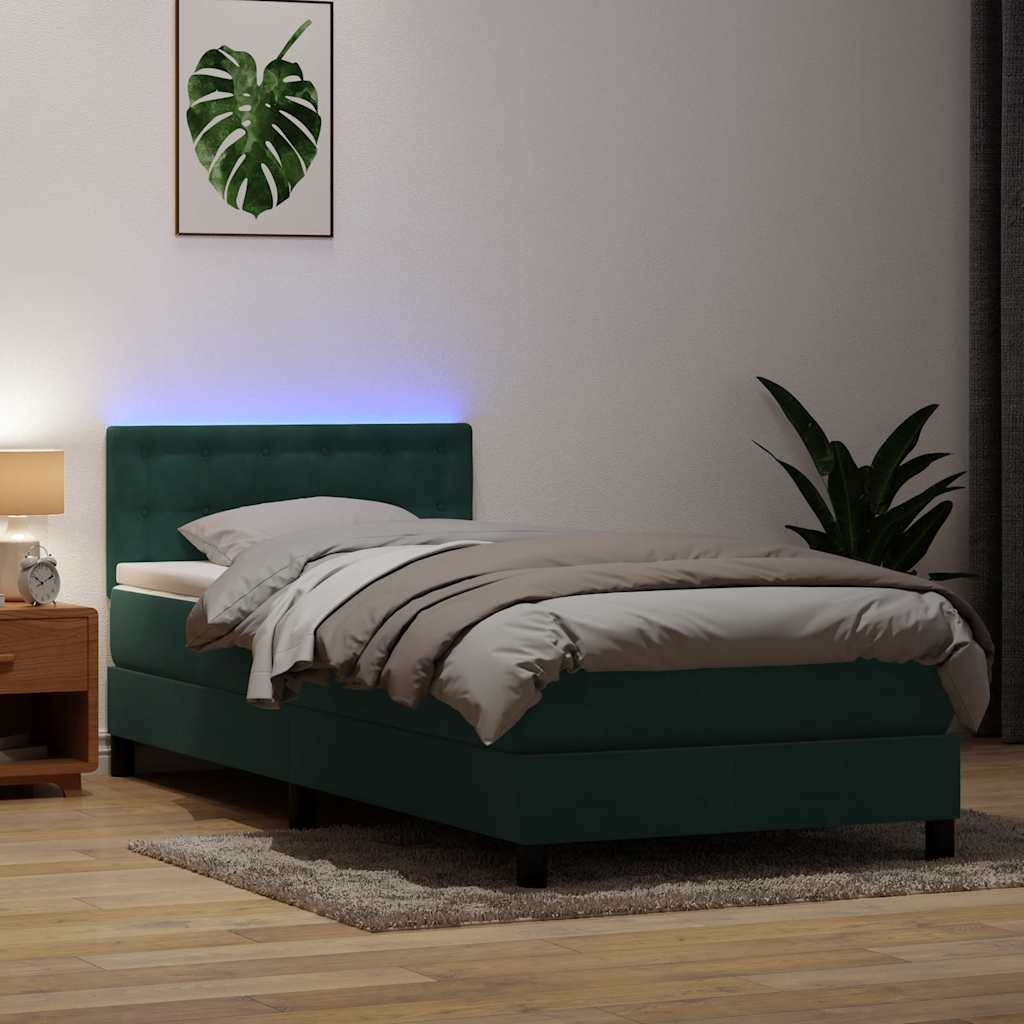 Boxspring met matras en LED fluweel donkergroen 80x220 cm is nu te koop bij PeponiXL, paradijselijk wonen!