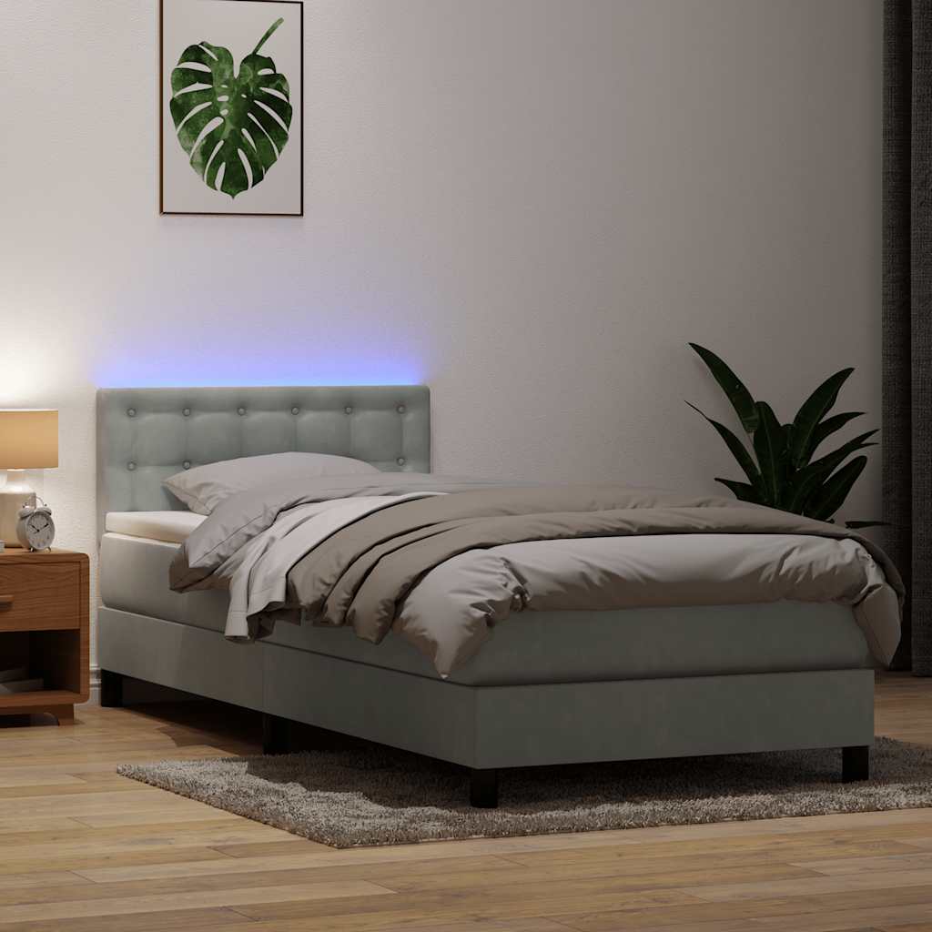Boxspring met matras en LED fluweel lichtgrijs 90x220 cm is nu te koop bij PeponiXL, paradijselijk wonen!