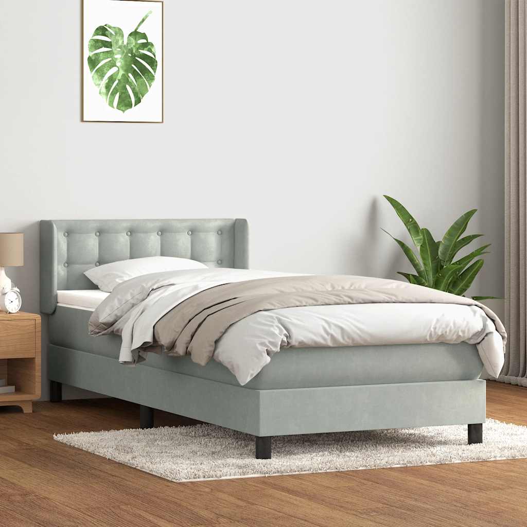 Boxspring met matras fluweel lichtgrijs 90x220 cm is nu te koop bij PeponiXL, paradijselijk wonen!