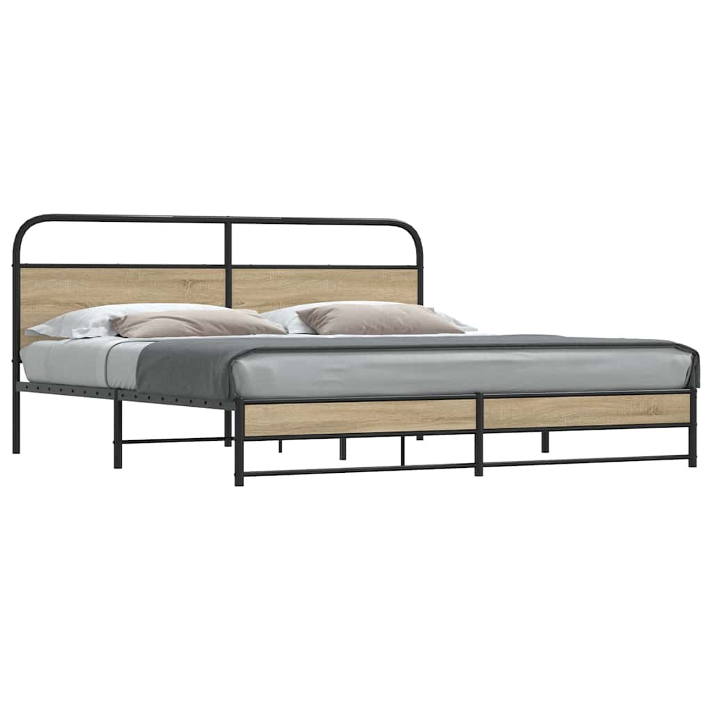 Bedframe zonder matras metaal gerookt eikenkleurig 200x200 cm is nu te koop bij PeponiXL, paradijselijk wonen!