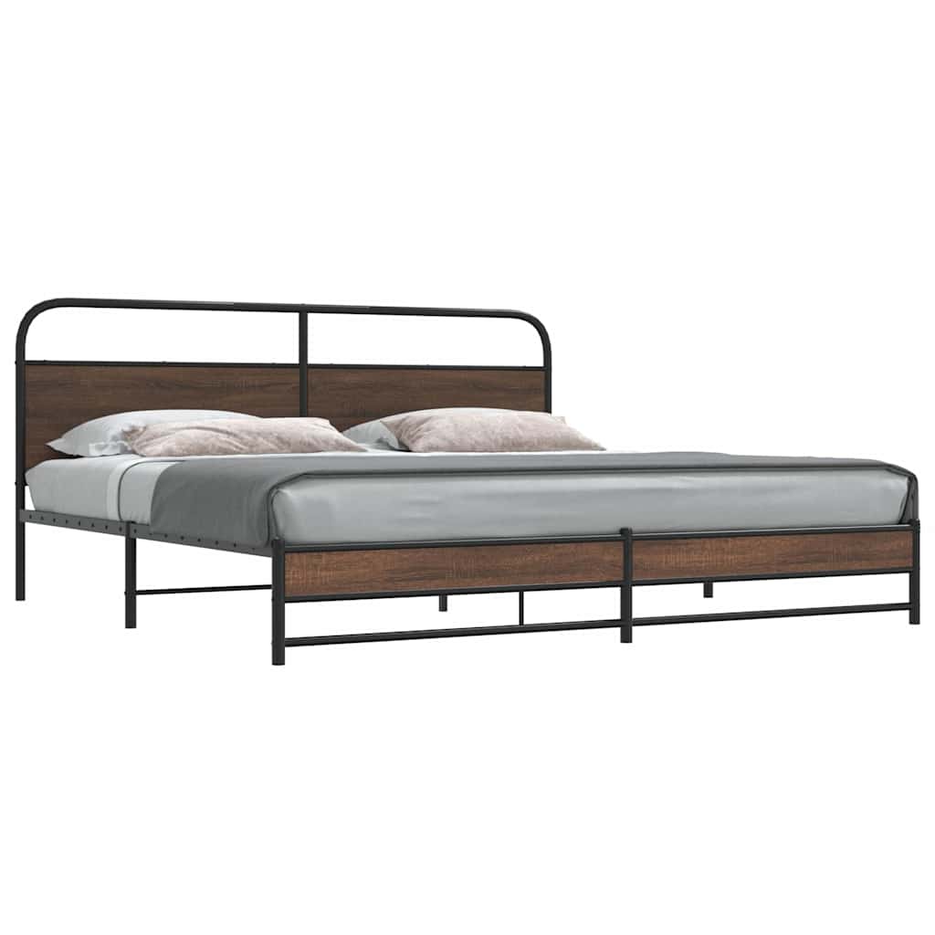 Bedframe zonder matras metaal bruin eikenkleur 180x200 cm is nu te koop bij PeponiXL, paradijselijk wonen!