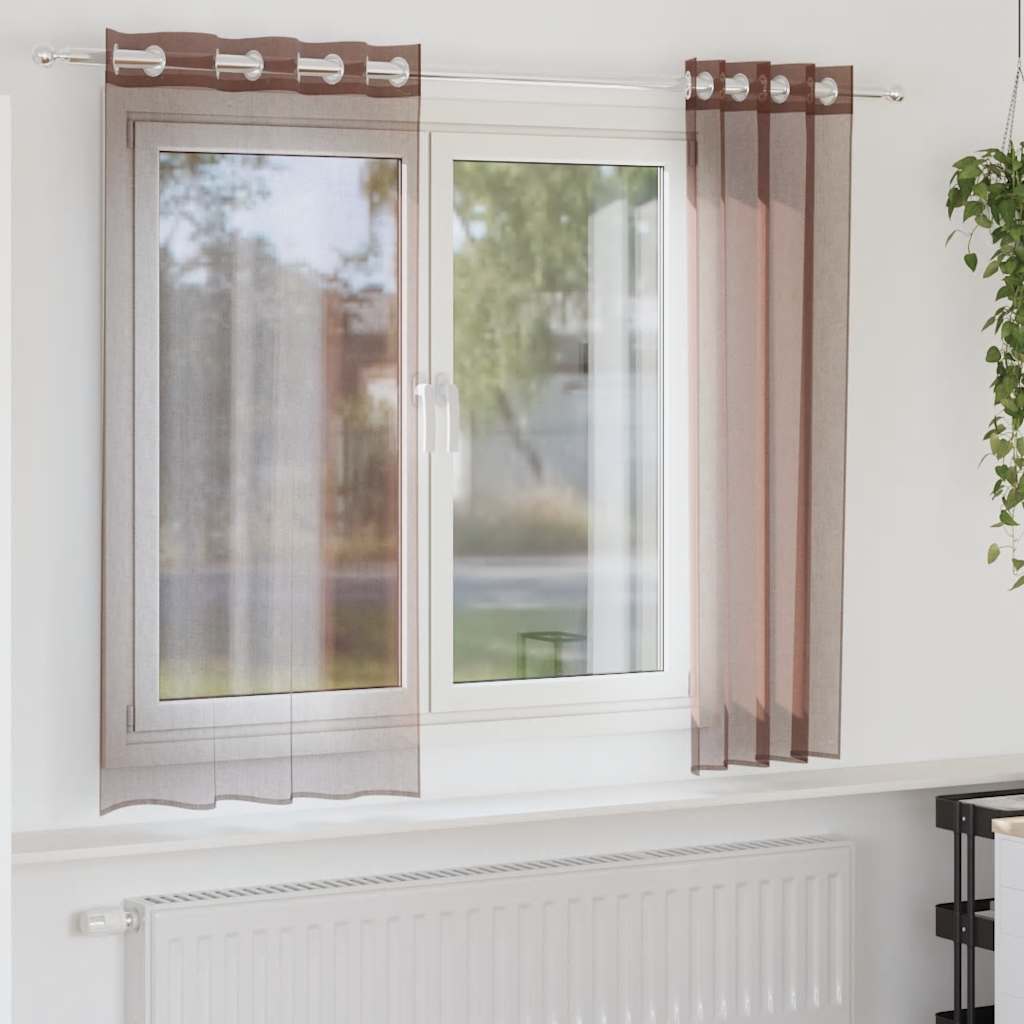 Gordijnen voile met doorvoertules 2 st 140x175 cm bruin is nu te koop bij PeponiXL, paradijselijk wonen!
