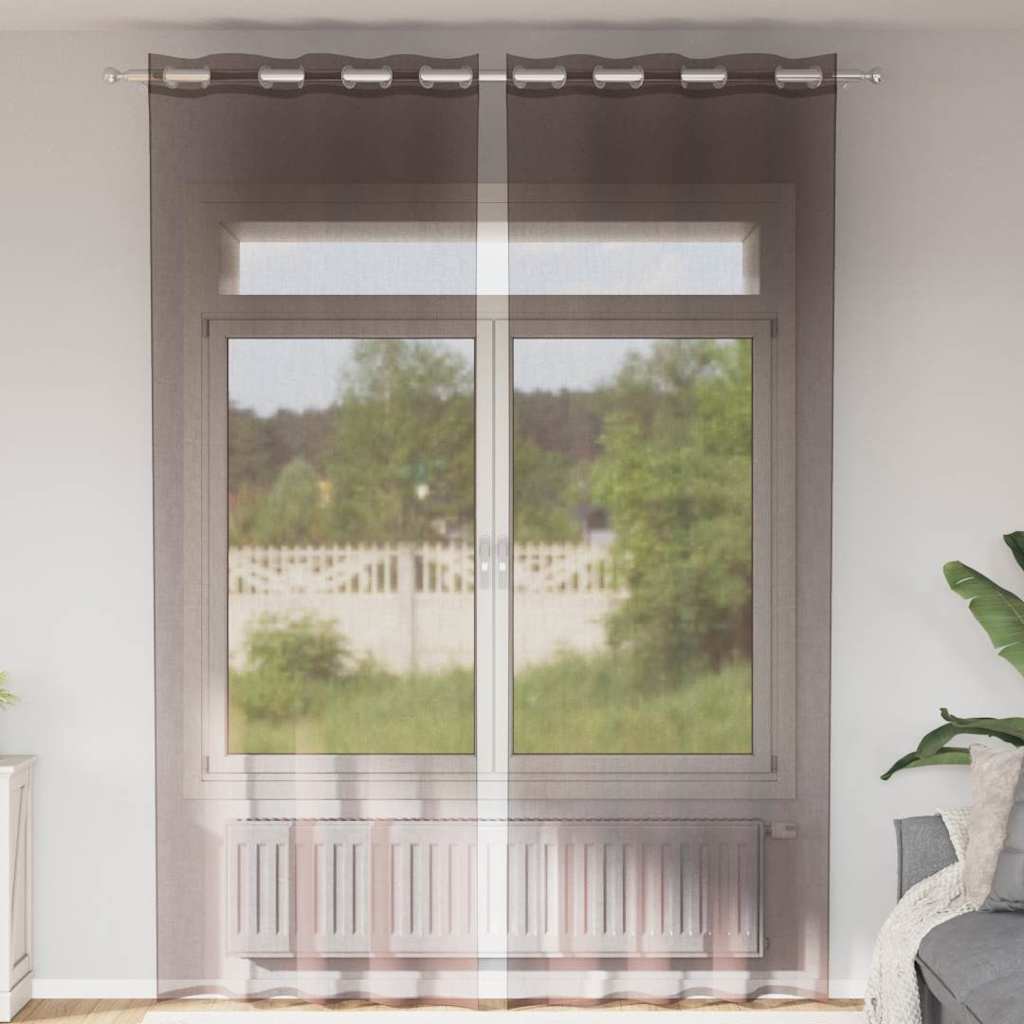 Gordijnen voile met doorvoertules 2 st 140x300 cm bruin is nu te koop bij PeponiXL, paradijselijk wonen!
