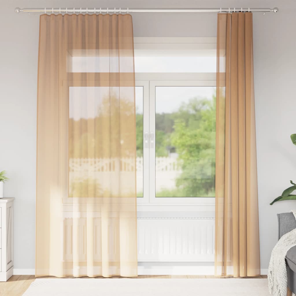 Gordijnen voile met roedezakken 2 st zand is nu te koop bij PeponiXL, paradijselijk wonen!