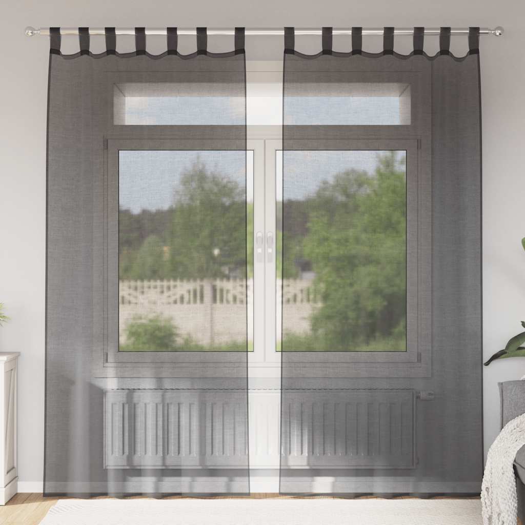 Gordijnen voile met tab top 2 st zwart is nu te koop bij PeponiXL, paradijselijk wonen!