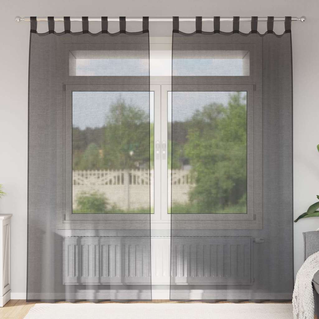 Gordijnen voile met tab top 2 st zwart is nu te koop bij PeponiXL, paradijselijk wonen!