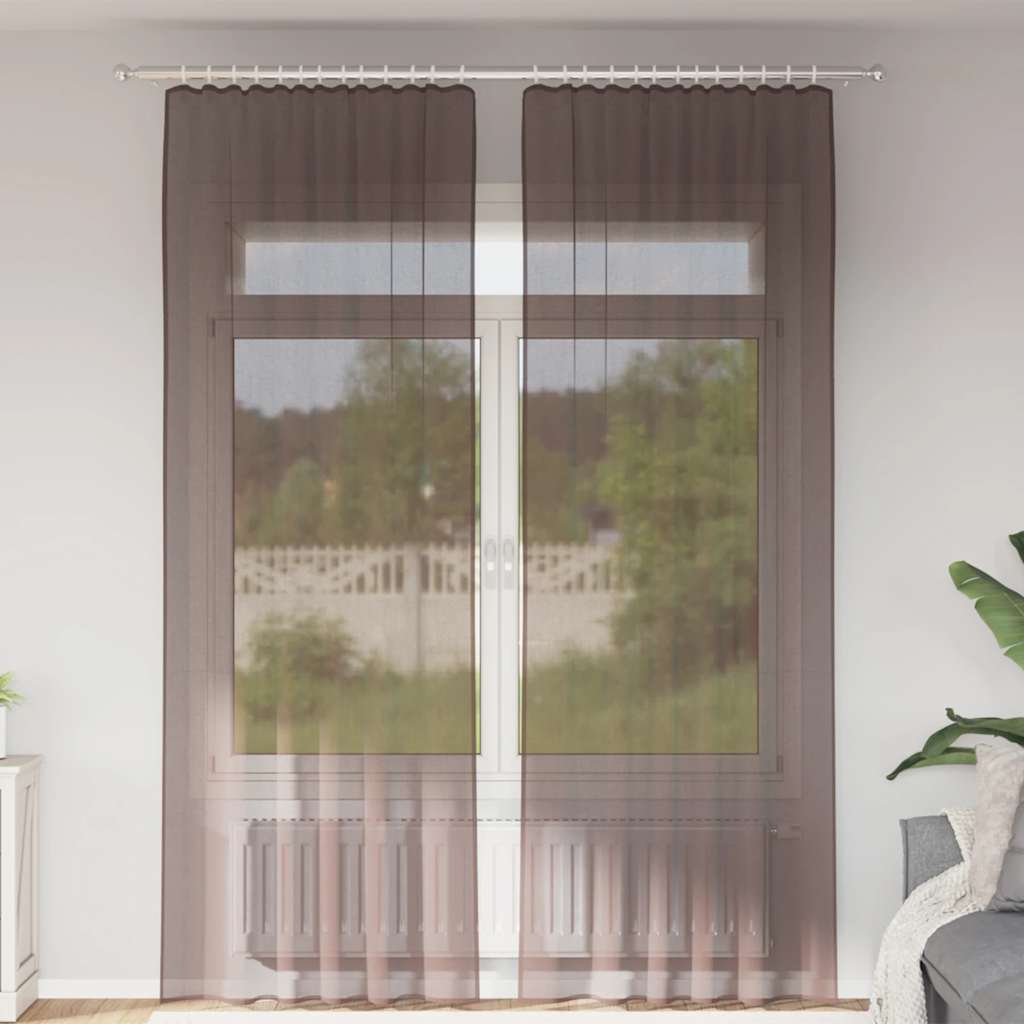 Gordijnen voile met tab top 2 st bruin is nu te koop bij PeponiXL, paradijselijk wonen!