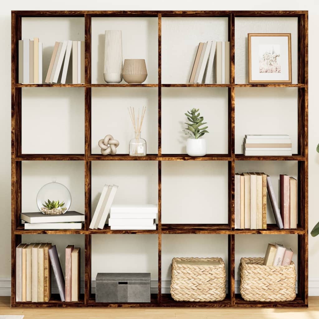 Boekenkast 137,5x29x137,5 cm bewerkt hout gerookt eikenkleurig is nu te koop bij PeponiXL, paradijselijk wonen!