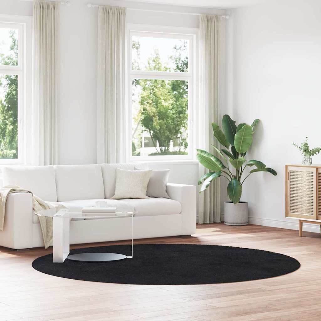 Hoogpolig vloerkleed NAVARRA 240x240 cm polyester zwart is nu te koop bij PeponiXL, paradijselijk wonen!
