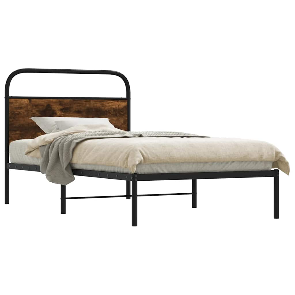Bedframe zonder matras bewerkt hout gerookt eiken 90x190 cm is nu te koop bij PeponiXL, paradijselijk wonen!