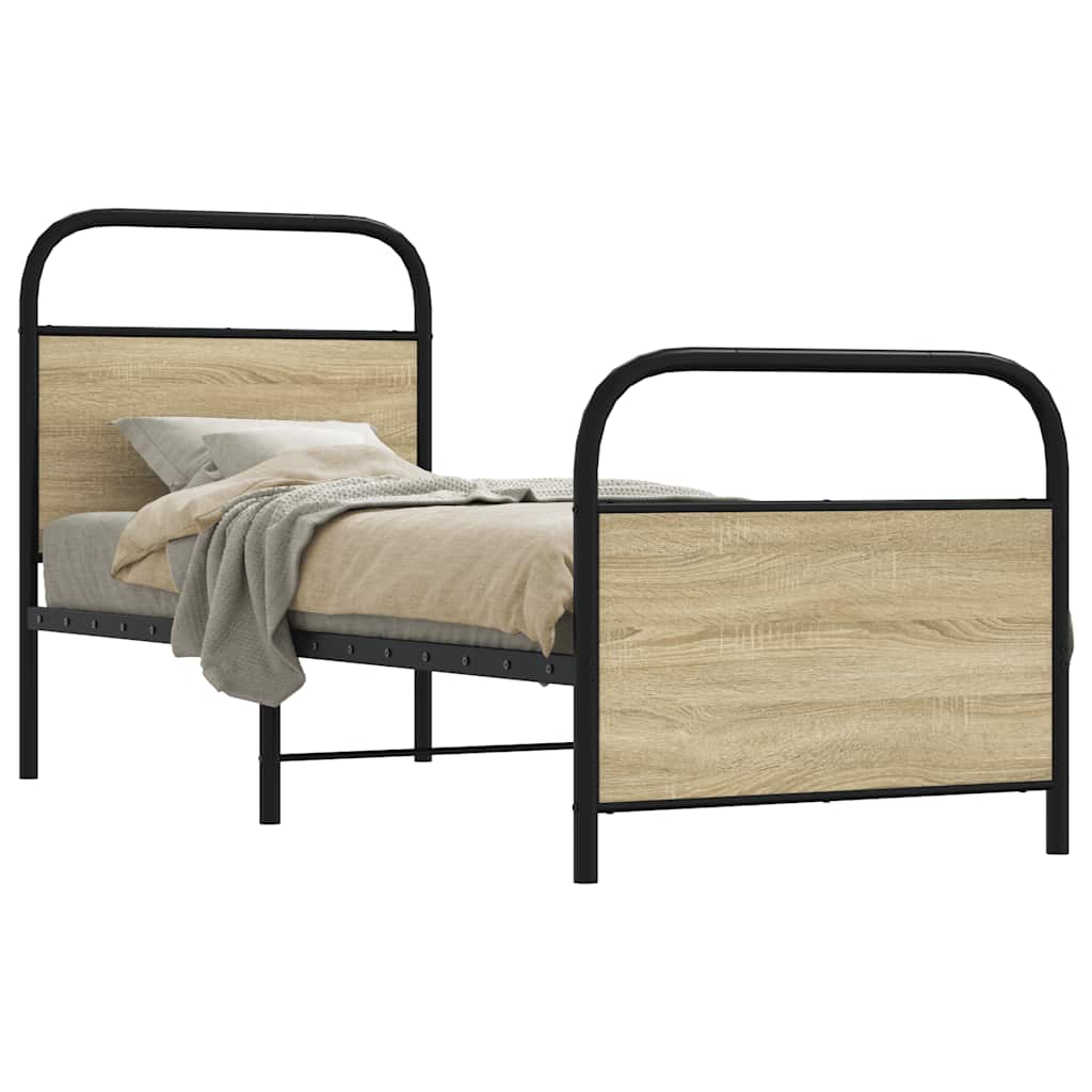 Bedframe zonder matras bewerkt hout sonoma eikenkleur 75x190 cm is nu te koop bij PeponiXL, paradijselijk wonen!