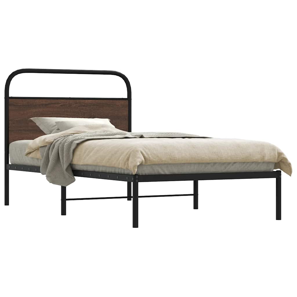 Bedframe zonder matras bewerkt hout bruin eikenkleur 100x200 cm is nu te koop bij PeponiXL, paradijselijk wonen!