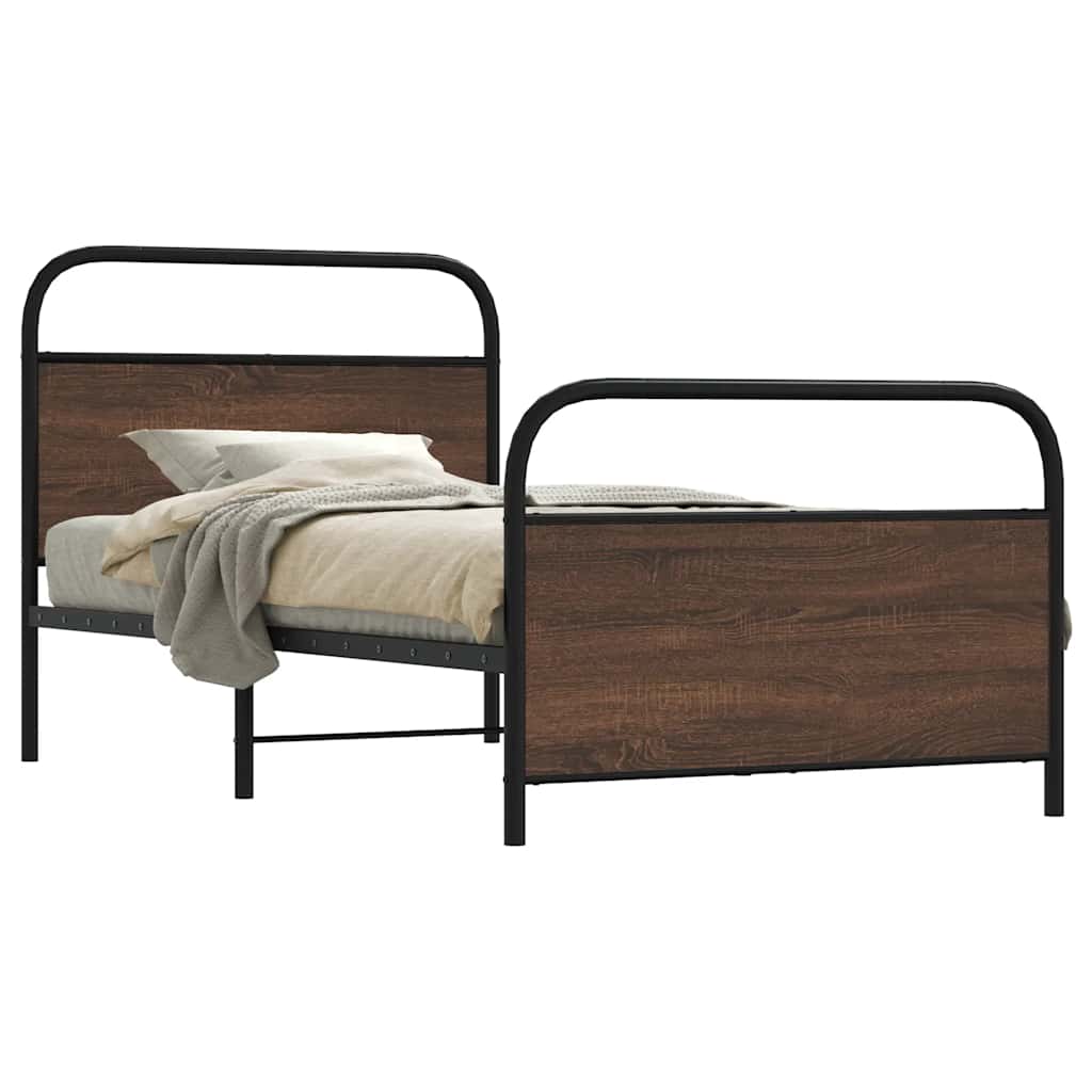 Bedframe zonder matras bewerkt hout bruin eikenkleur 90x190 cm is nu te koop bij PeponiXL, paradijselijk wonen!