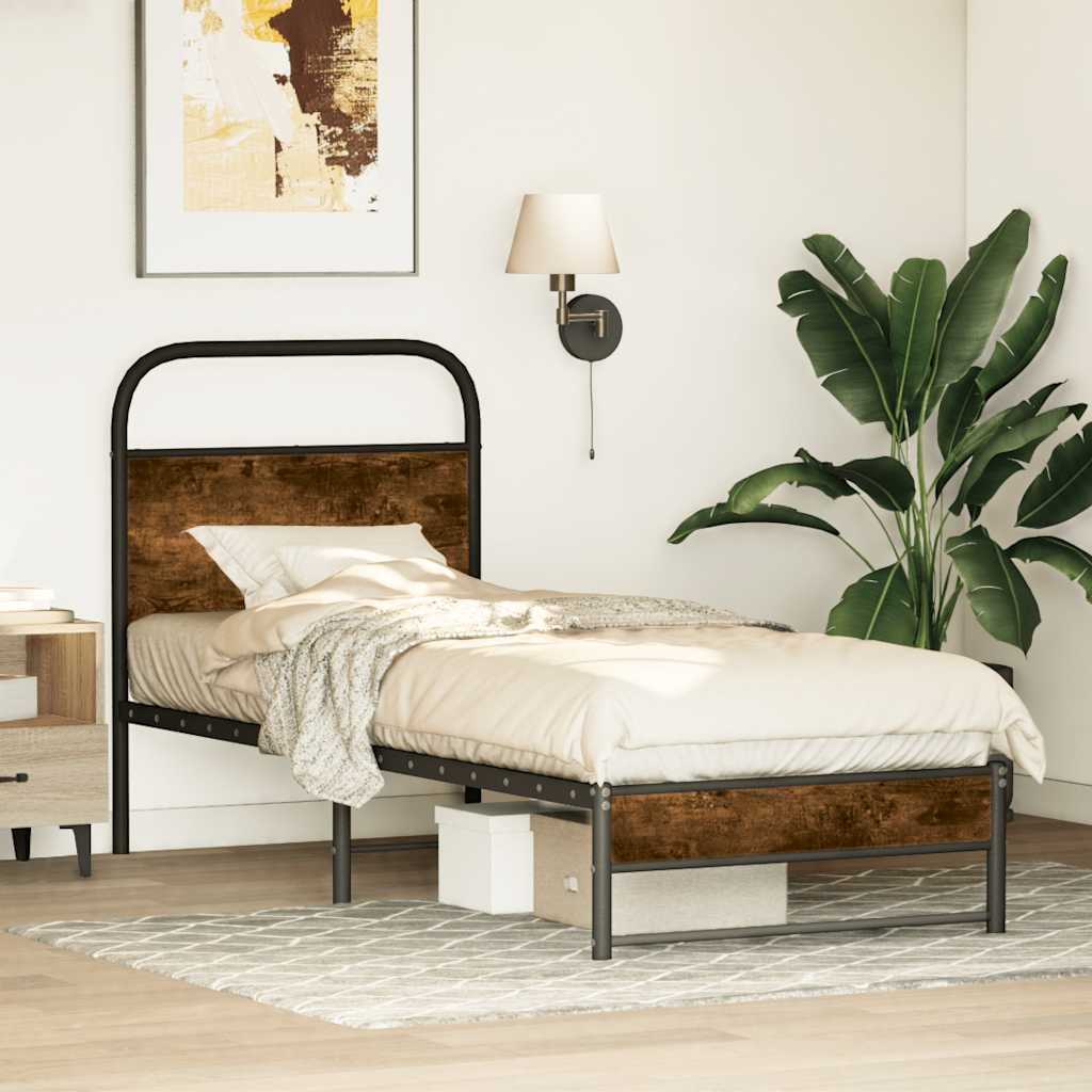 Bedframe zonder matras bewerkt hout gerookt eiken 80x200 cm is nu te koop bij PeponiXL, paradijselijk wonen!