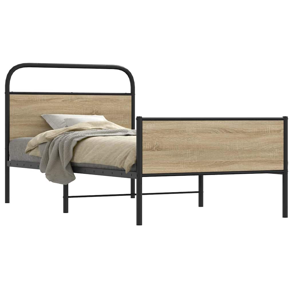 Bedframe zonder matras bewerkt hout sonoma eikenkleur 90x190 cm is nu te koop bij PeponiXL, paradijselijk wonen!