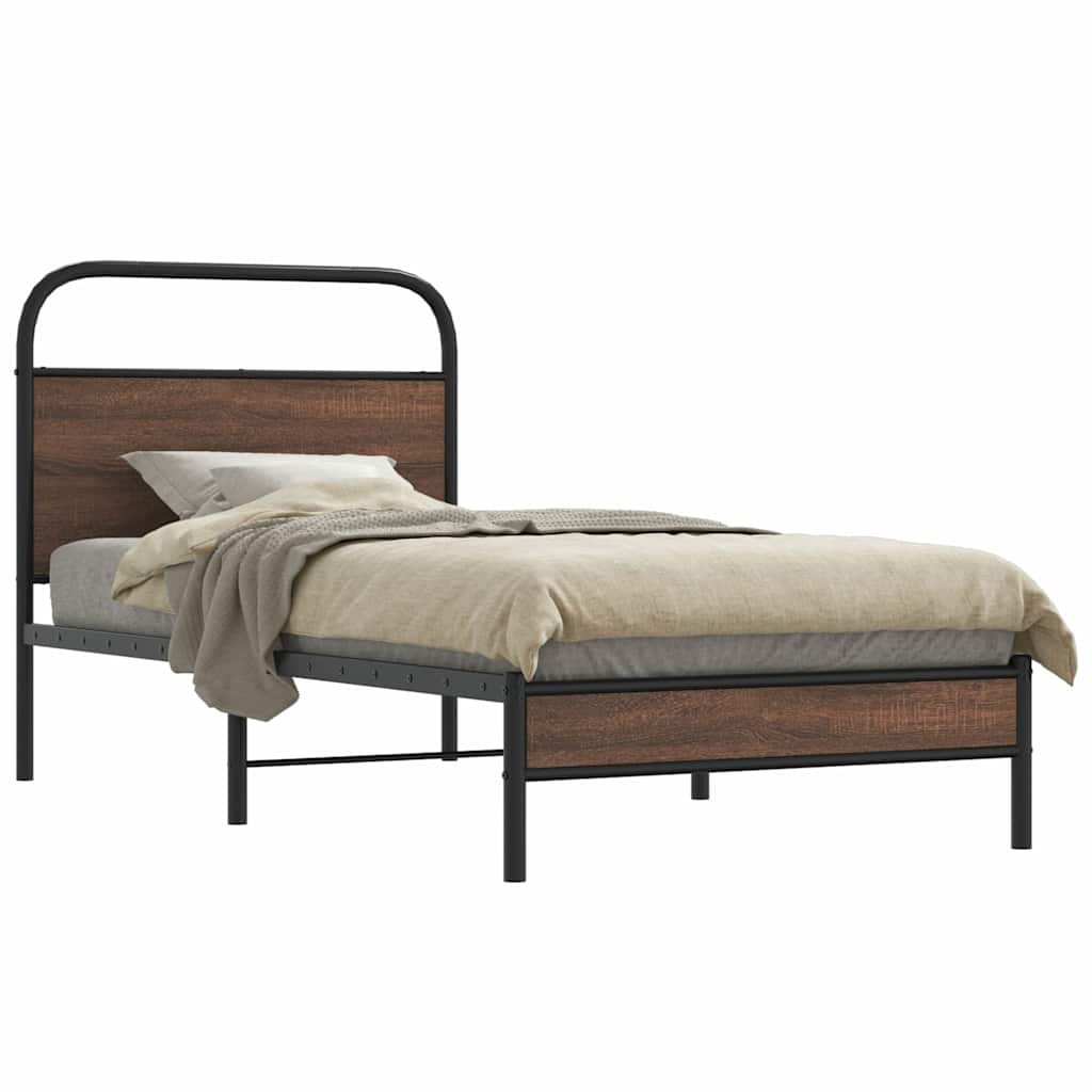 Bedframe zonder matras bewerkt hout bruin eikenkleur 90x200 cm is nu te koop bij PeponiXL, paradijselijk wonen!