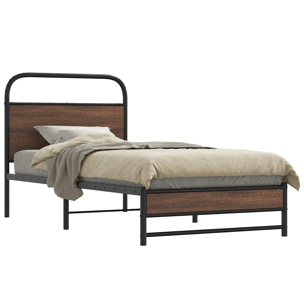 Bedframe zonder matras bewerkt hout bruin eikenkleur 90x200 cm is nu te koop bij PeponiXL, paradijselijk wonen!