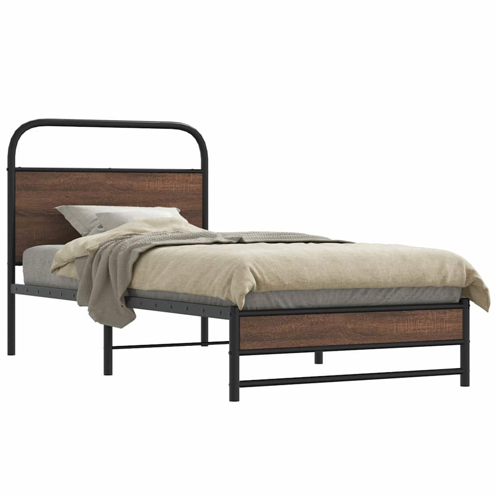 Bedframe zonder matras bewerkt hout bruin eikenkleur 107x203 cm is nu te koop bij PeponiXL, paradijselijk wonen!