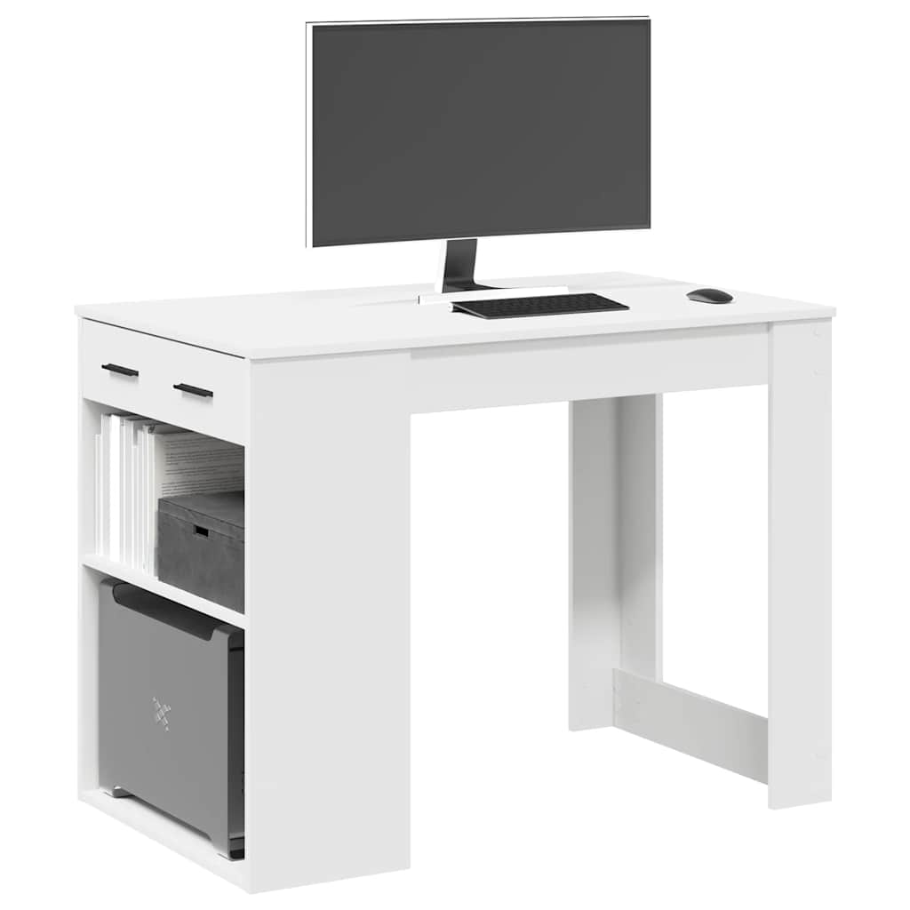 Bureau met lade en plank 102x62x77,5 cm bewerkt hout wit is nu te koop bij PeponiXL, paradijselijk wonen!