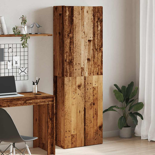 Hoge kast 60x32x190 cm bewerkt hout oud houtkleurig is nu te koop bij PeponiXL, paradijselijk wonen!