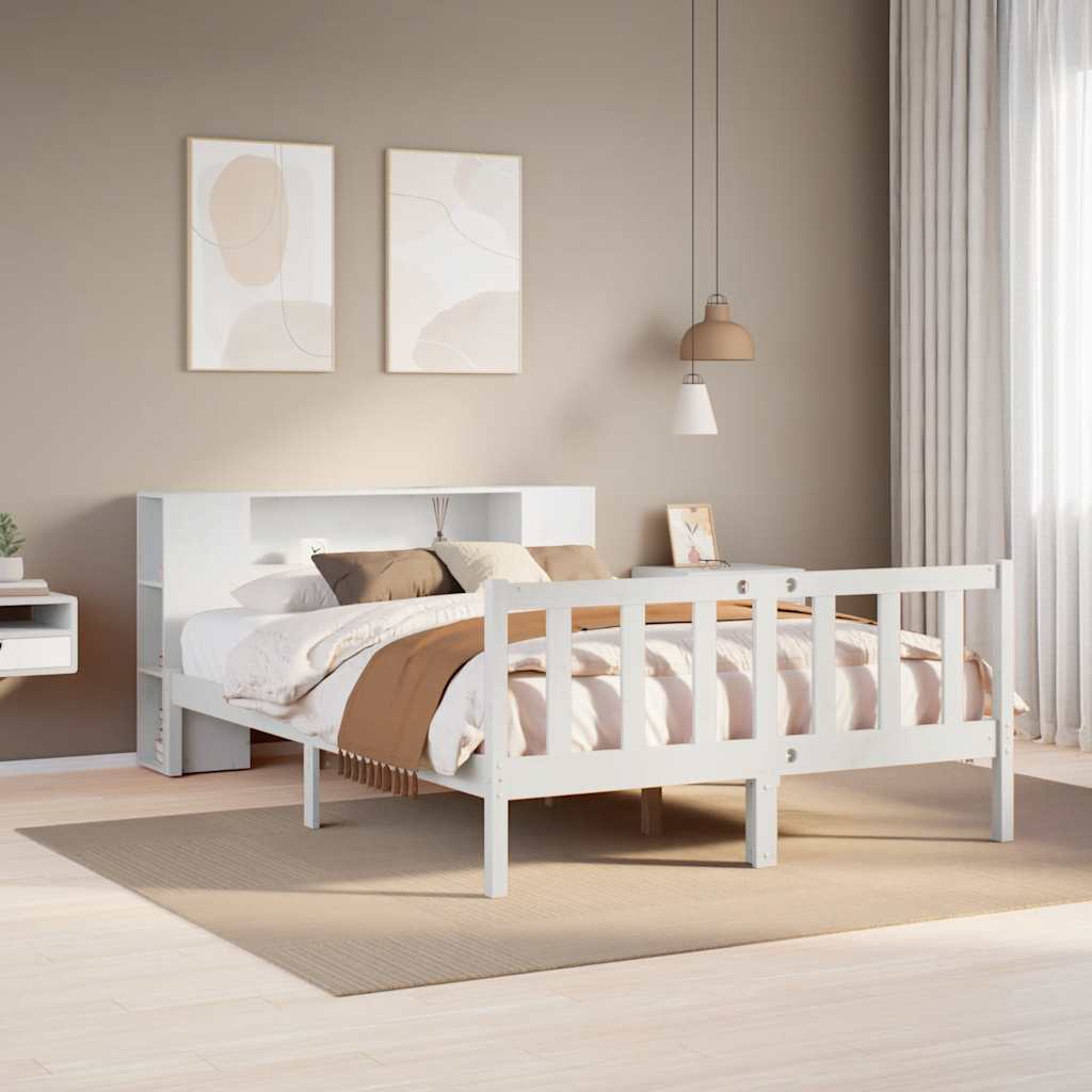 Bed met boekenkast zonder matras grenenhout wit 135x190 cm is nu te koop bij PeponiXL, paradijselijk wonen!