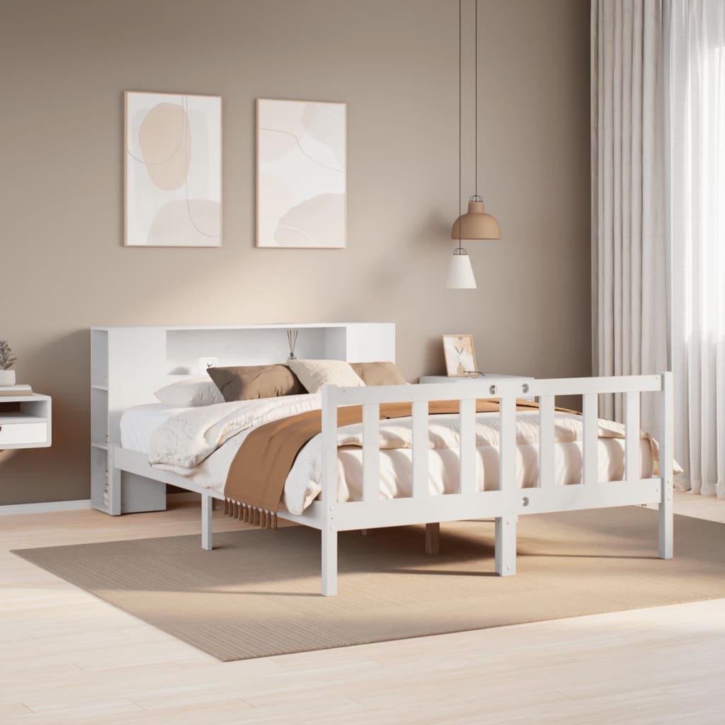 Bed met boekenkast zonder matras grenenhout wit 140x190 cm is nu te koop bij PeponiXL, paradijselijk wonen!