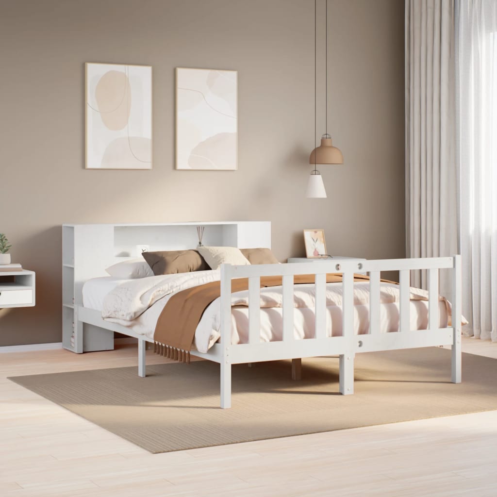 Bed met boekenkast zonder matras grenenhout wit 150x200 cm is nu te koop bij PeponiXL, paradijselijk wonen!