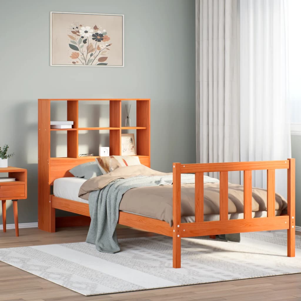 Bed met boekenkast zonder matras grenenhout wasbruin 75x190 cm is nu te koop bij PeponiXL, paradijselijk wonen!