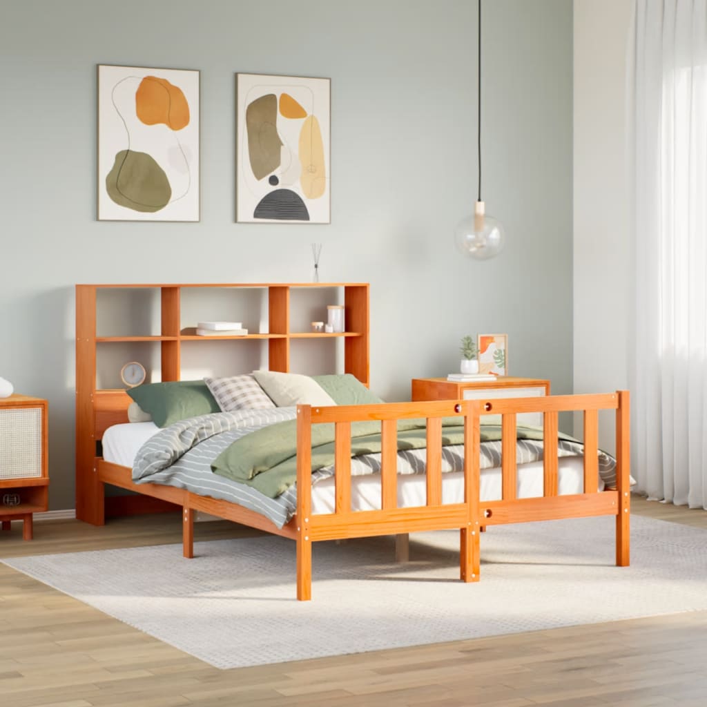Bed met boekenkast zonder matras grenenhout wasbruin 135x190 cm is nu te koop bij PeponiXL, paradijselijk wonen!