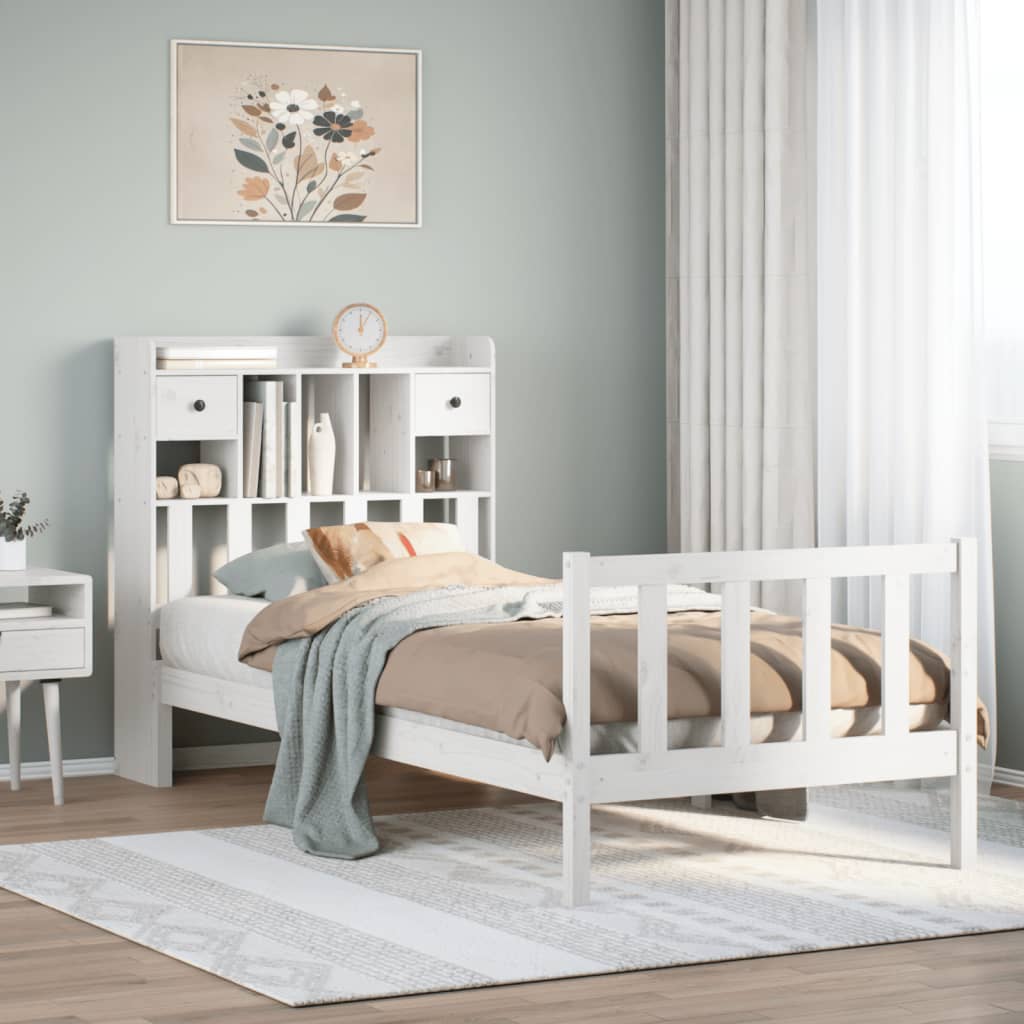 Bed met boekenkast zonder matras grenenhout wit 75x190 cm is nu te koop bij PeponiXL, paradijselijk wonen!