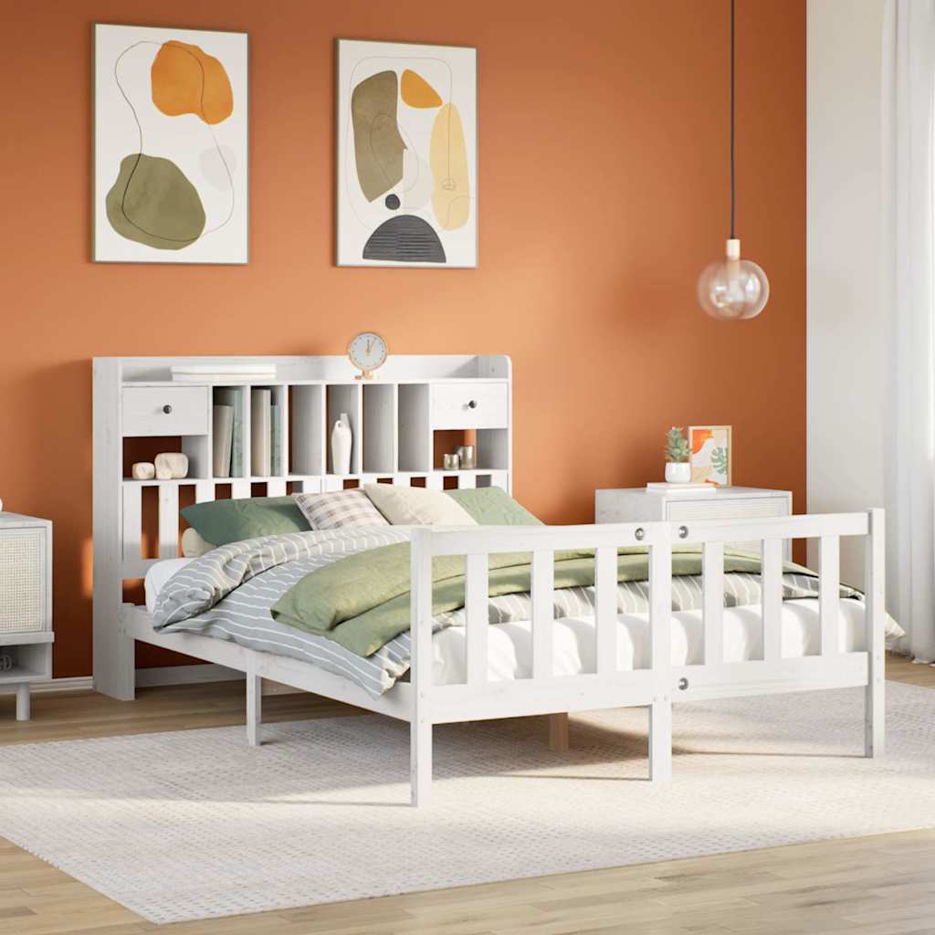 Bed met boekenkast zonder matras grenenhout wit 160x200 cm is nu te koop bij PeponiXL, paradijselijk wonen!