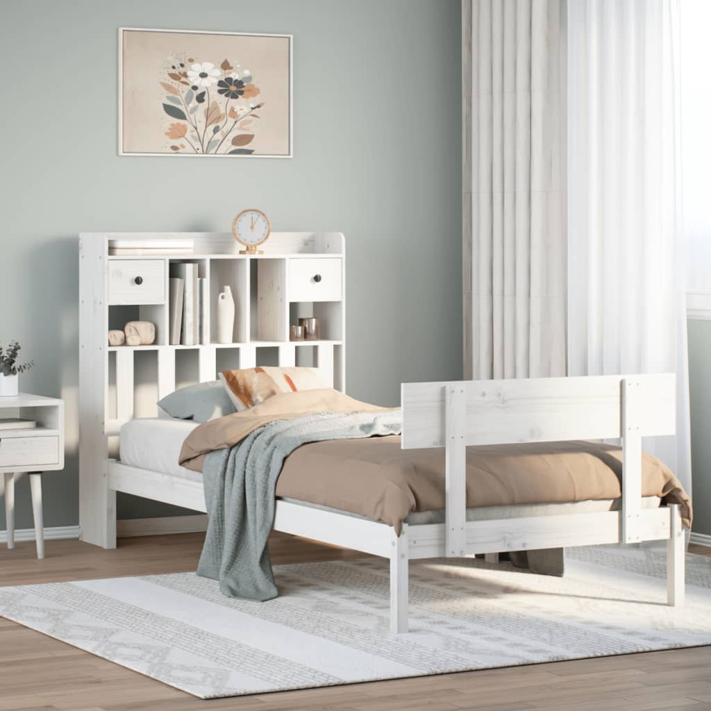 Bed met boekenkast zonder matras grenenhout wit 90x190 cm is nu te koop bij PeponiXL, paradijselijk wonen!
