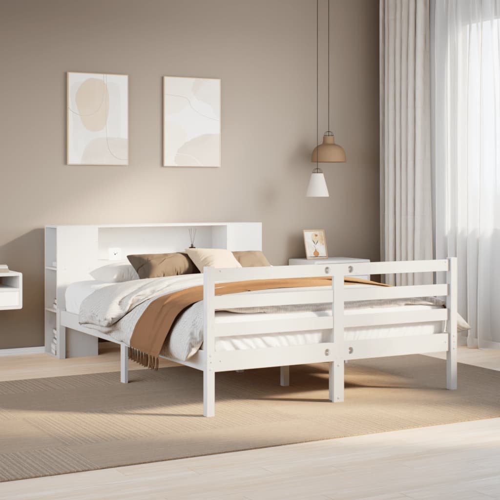Bed met boekenkast zonder matras grenenhout wit 140x200 cm is nu te koop bij PeponiXL, paradijselijk wonen!